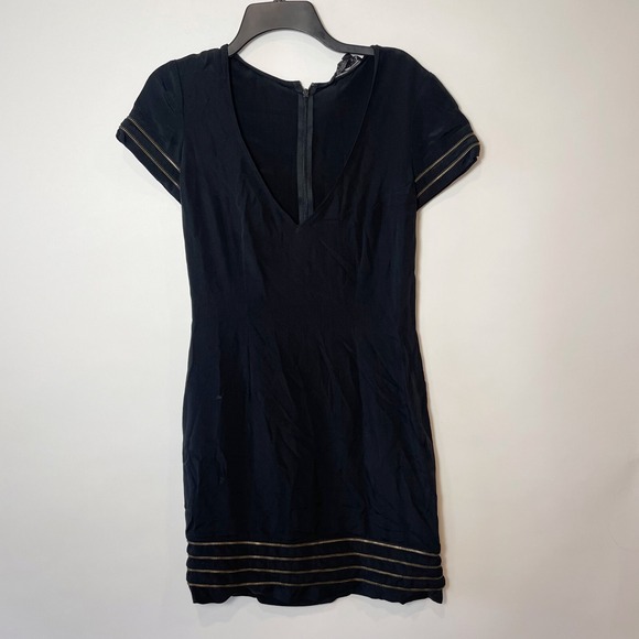 JAY GODFREY Dresses & Skirts - Jay Godfrey Womens Short Sleeve Mini Sheath Dress Black 8 V-Neck Zipper Trimmed